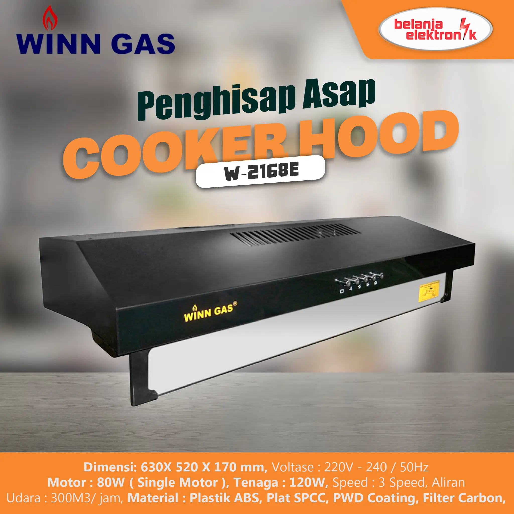 Winn Gas Cooker Hood Penghisap Asap Dapur W-2168E