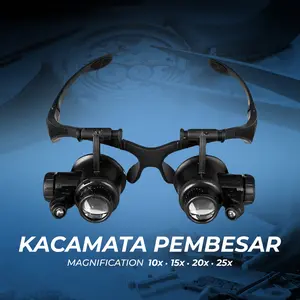 Kacamata Pembesar 25x Magnifier dengan 2 LED Lampu