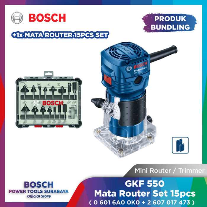 Gambar Bosch GKF 550 Mesin Mini Router / Trimmer + 15 pcs Router Bit dari Bosch Tools Authorized DNY Kota Surabaya Tokopedia