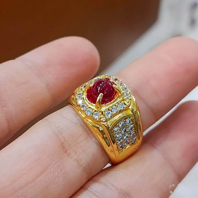 CINCIN BATU AKIK MERAH DELIMA SIAM MD BANGKOK ASLI - Kuning, ring 6