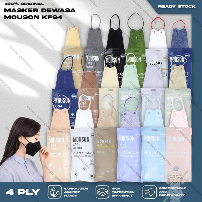 Masker KF94 MOUSON Warna Warni 4ply KEMENKES Mask Korea EVO 1Box 10Pcs - 94MOSON WHITE