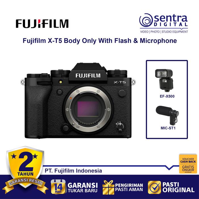 Gambar Fujifilm X-T5 Body Only Black with MIC-ST1 Microphone + EF-X500 Flash dari Sentra Digital Kota Surabaya Tokopedia