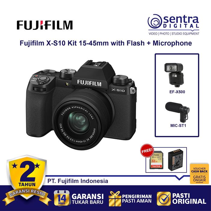 Gambar Fujifilm X-S10 Kit 15-45mm with MIC-ST1 Microphone + EF-X500 Flash dari Sentra Digital Kota Surabaya Tokopedia