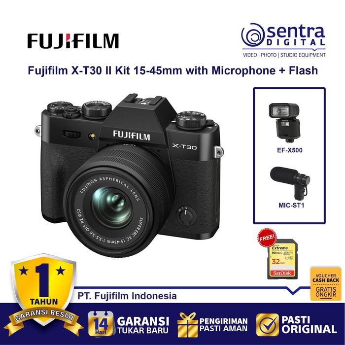 Gambar Fujifilm X-T30 II Kit 15-45mm Black with MIC-ST1 Mic + EF-X500 Flash dari Sentra Digital Kota Surabaya Tokopedia