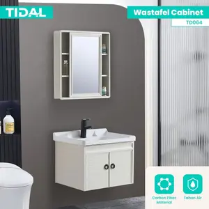 TIDAL SET Wastafel Kabinet Cermin Modern Minimalis Kamar Mandi Aluminium Tahan Air TD064