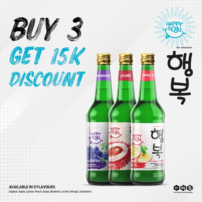 Gambar Happy Soju Buy 3 Bottle Get DISCOUNT 15 K dari Happy Soju Official Kota Administrasi Jakarta Pusat Tokopedia