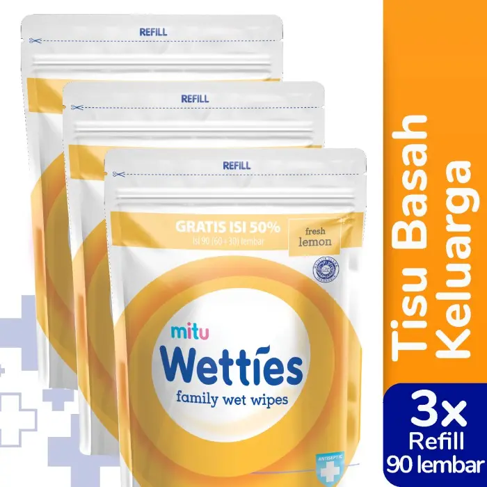 HEMATTTT MITU WETTIES TISU BASAH KELUARGA LEMON REFILL - 90S - ISI 3