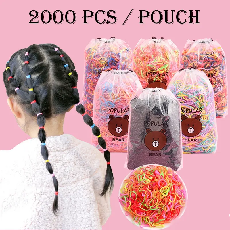 Shinemi - Free Pouch - 2000pcs Ikat Rambut Karet Jepang Anak Elastis