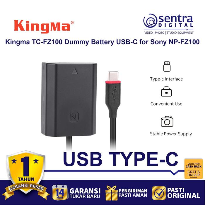 Gambar Kingma TC-FZ100 Dummy Battery USB-C for Sony A6600 A7III A7IV fX3 FX30 dari Sentra Digital Kota Surabaya Tokopedia