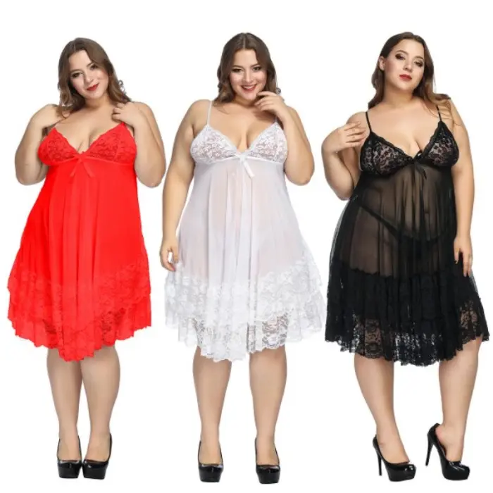 Lingerie XXL-6XL JUMBO Wanita Sexy Transparan Tanpa Lengan + G String