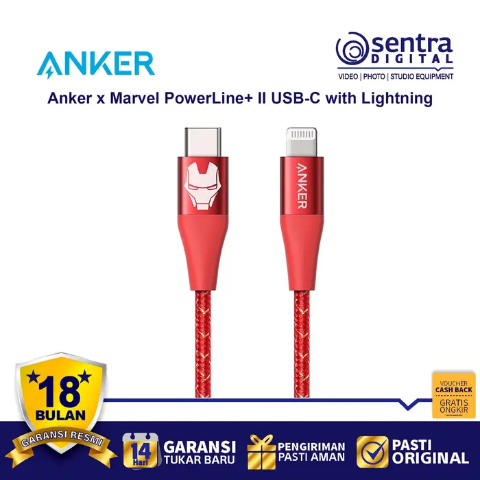 Gambar Kabel Charger Anker x Marvel PowerLine+ II USB Type C To Lightning 6ft dari Sentra Digital Kota Surabaya 5 Tokopedia