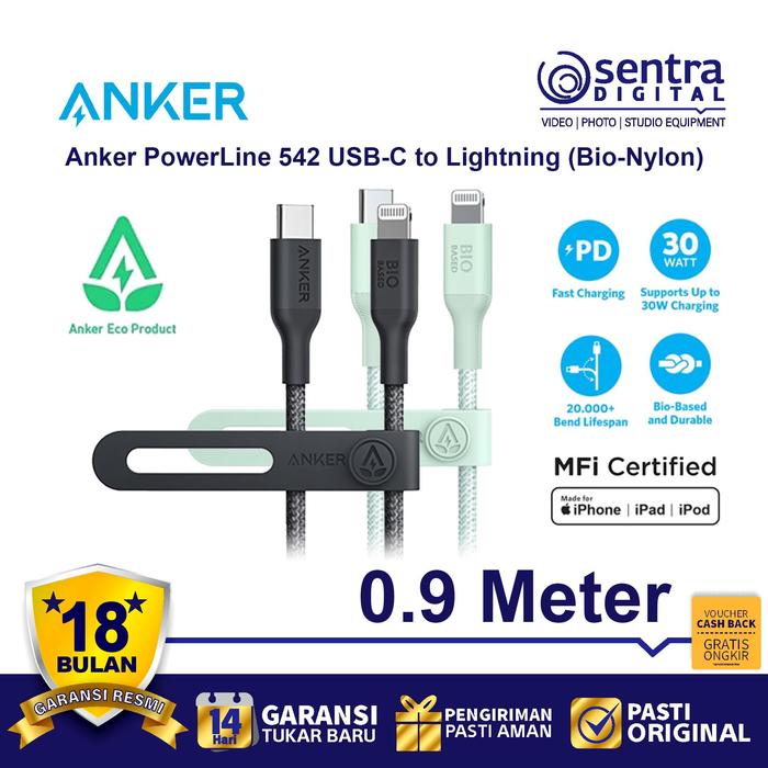 Gambar Kabel Anker 542 USB Type C To Lightning 3ft Bio-Based - A80B5 dari Sentra Digital Kota Surabaya Tokopedia