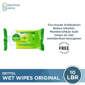 Dettol Anti Bakteri Wet Wipes Original Isi 10 Lembar / Tisu Basah