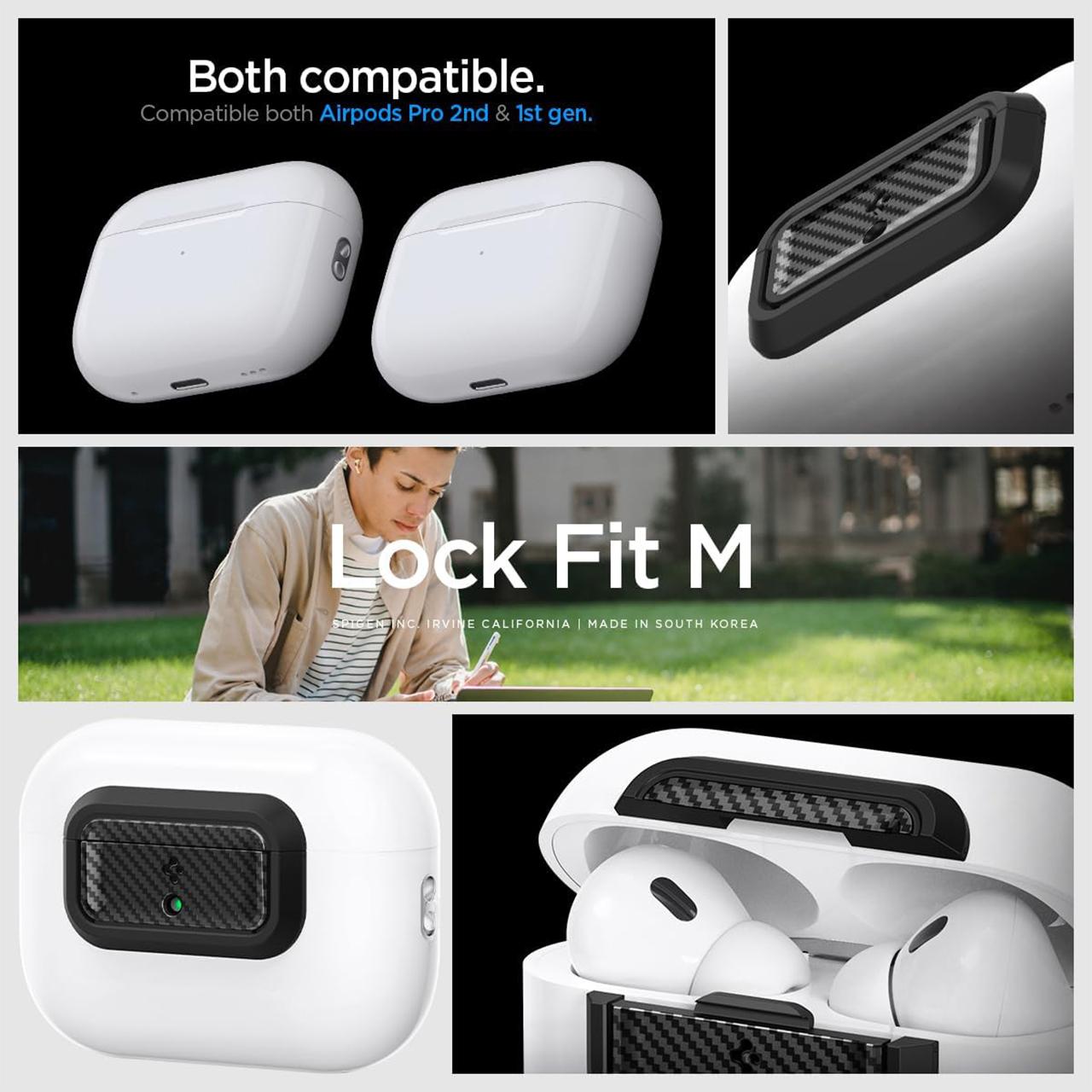 Spigen AirPods Pro 2 / 1 Pengunci Case Airpods Lock Fit M - Carbon ASD06156