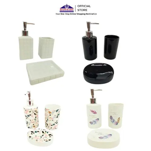 Bathroom Set 3 Pcs Hampers Dispenser Tempat SabunBahan Keramik Estetik