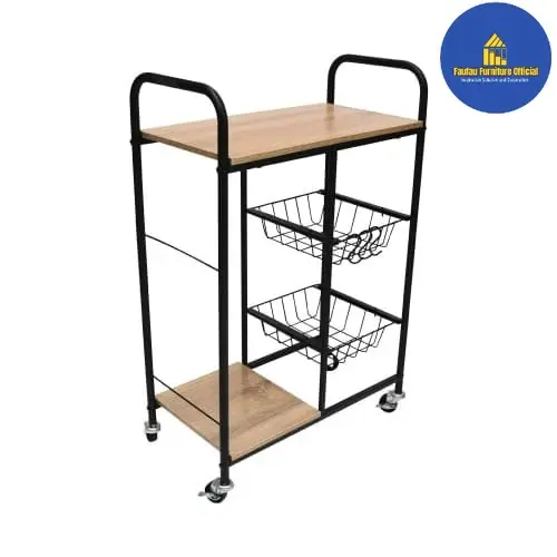 Troli Beroda 2 Tingkat Keranjang Minimalis 57x30x85 Cm _ Hitam