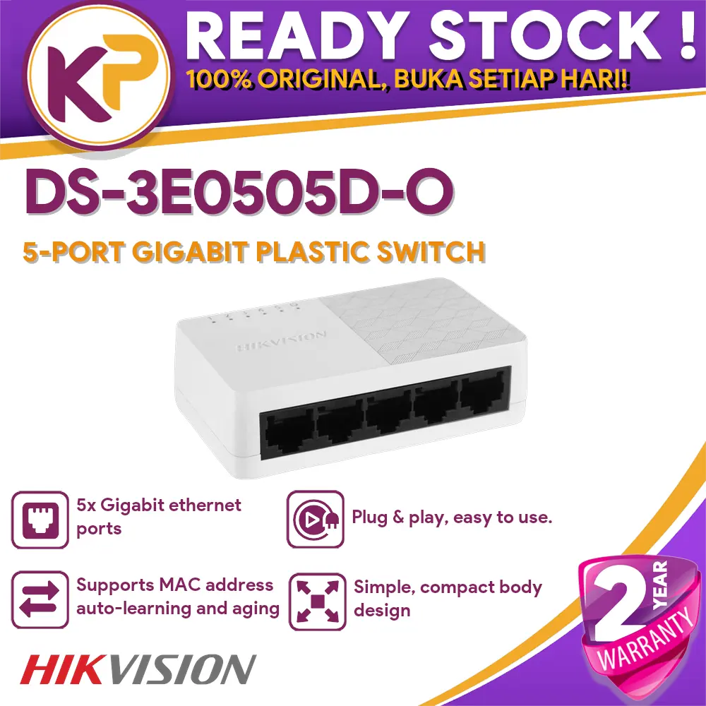 HIKVISION DS-3E0505D-O 5 PORT GIGABIT PLASTIC SWITCH GARANSI RESMI