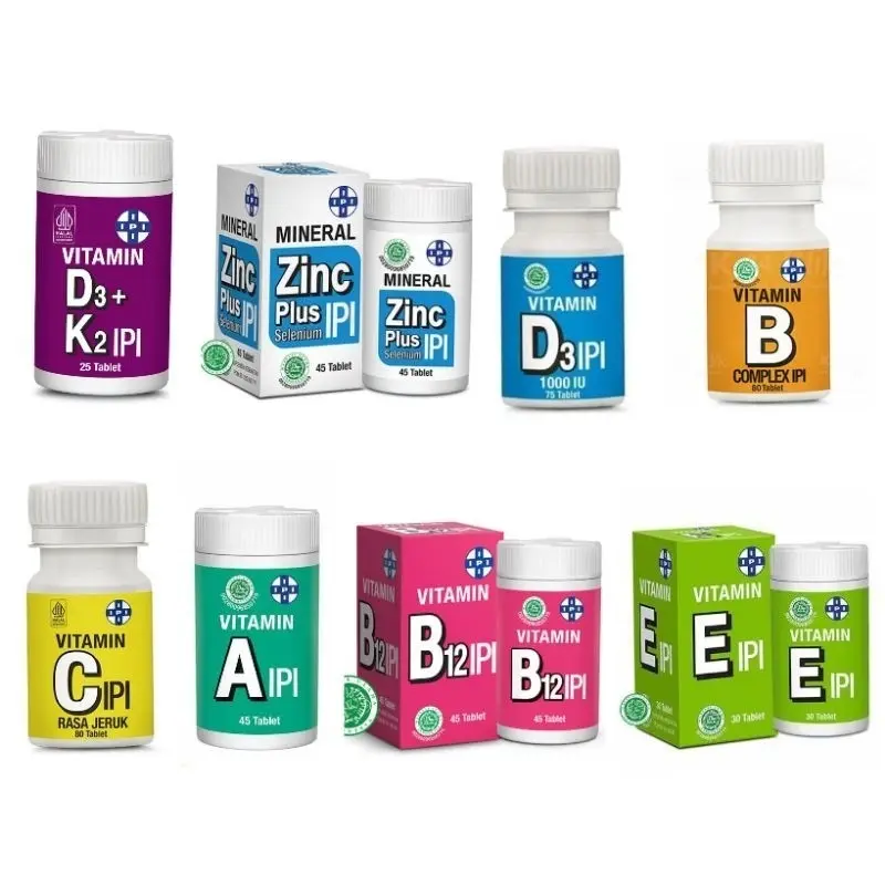 IPI Vitamin A B C D3 1000IU Zinc Plus D3 K2 B12 B1 BC B Komplek Calcium 45 80 Tablet
