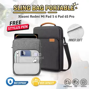 Tas Tablet Selempang For Xiaomi Pad 6S Pro 12.4 MiPad 5 6 Mi Pad Pro 12.1 Redmi Pad 10.6 SE 11 2023 Sleeve Tas Selempang Pouch Bag Waterproof Cover Handle Jinjing Portable Handbag Bonus Stylus Pen Tali Nylon Tahan Air Hujan