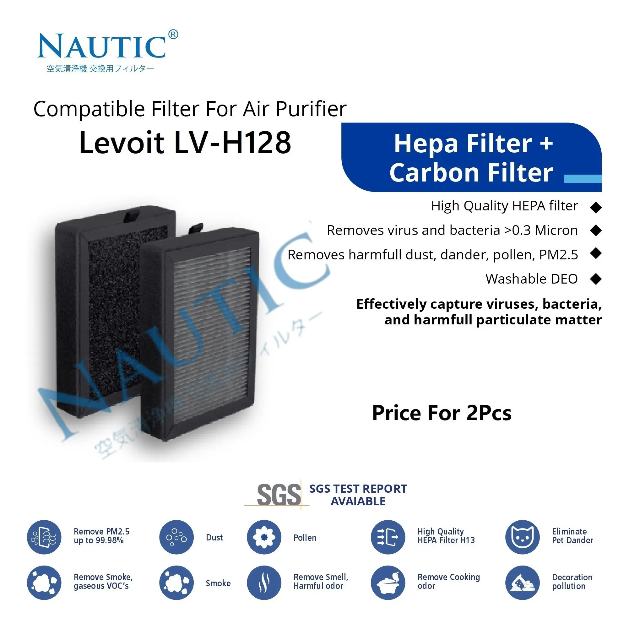 Hepa Filter untuk Air Purifier Levoit LV-H128 - HEPA H13 Dual Filter