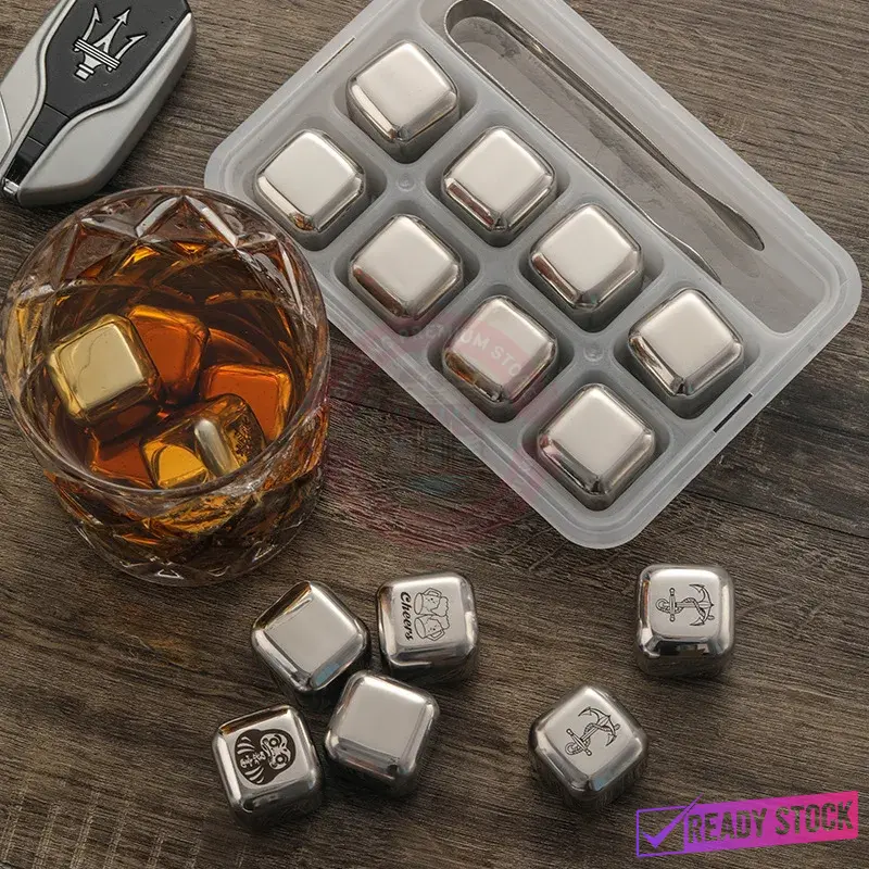 8 Pcs Es Batu Stainless Steel Reusable Stainless Steel Ice Cube Es Batu Kotak Metal