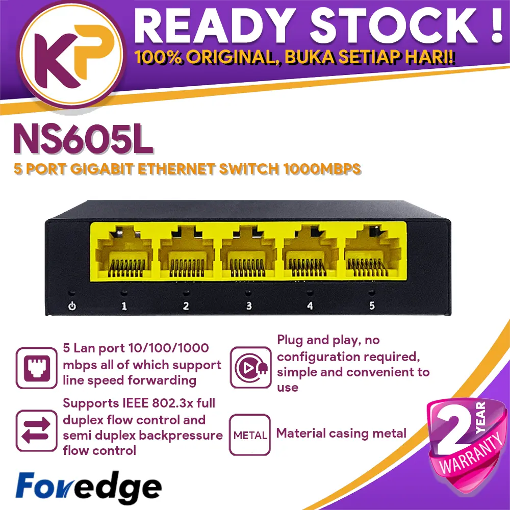 FOREDGE NS605L 5 PORT GIGABIT ETHERNET SWITCH 1000MBPS
