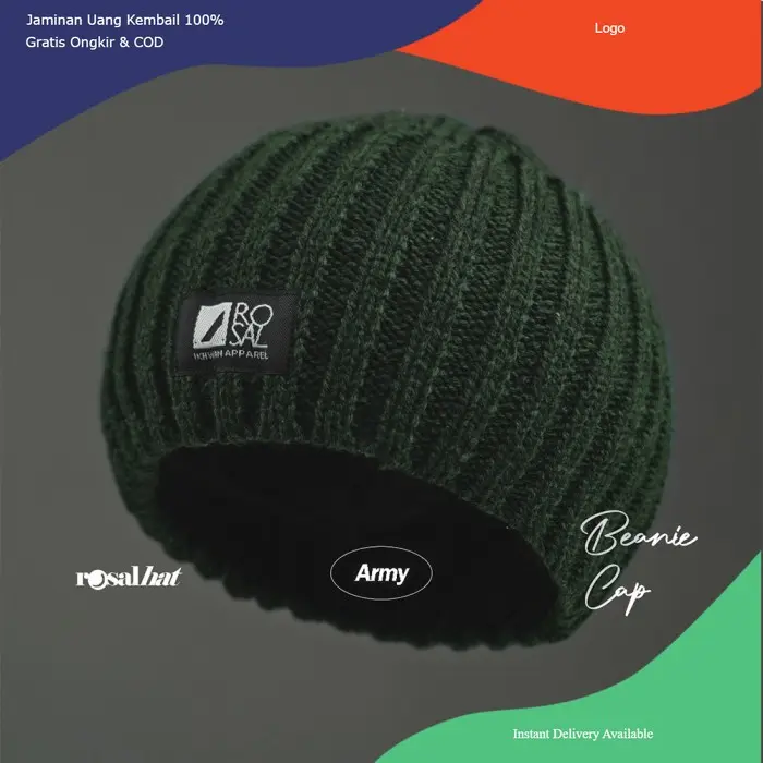 Peci Rajut Sholat Cotton Kupluk Beanie Cap Rosal Beanie Hat Short - army