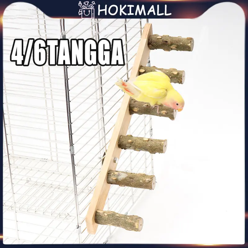 4/6 Steps Tangkringan Wood Ladder Pet Interactive Bird Parrot Toy Ladder Grinding Stick Climbing