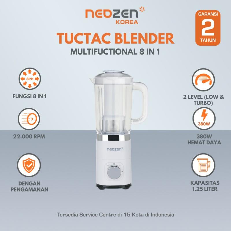 NEOZEN Tuctac Blender - Multifunction Blender Tuc Tac - White - Blender Multi Fungsi - Food Processor Flexie Tritan VIENTA 5
