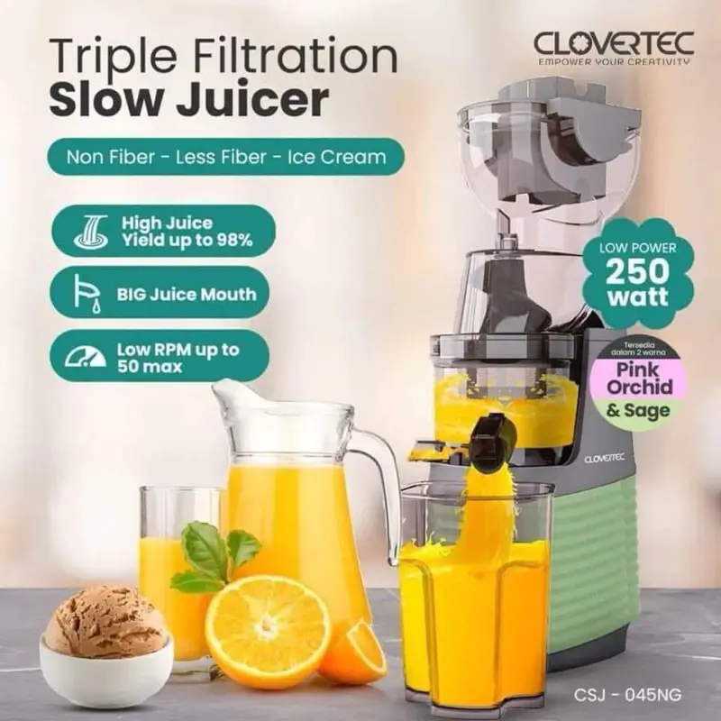 Slow Juicer Clovertec 3 in 1 Multifungsi Juicer Buah Tanpa Ampas