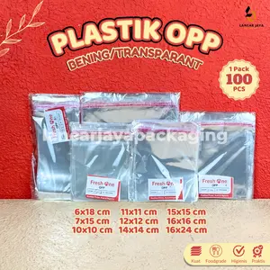Plastik OPP Lem Bening Transparan Isi 100 Lembar 6x18 7x15 9x9 10x10 11x11 12x12 13x13 14x14 15x15