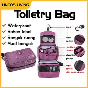 Tas Tempat penyimpanan Aksesories Perlengkapan Mandri Toiletry Travel Bag Kosmetig Bag Washbag AntiAir Dapat digantung