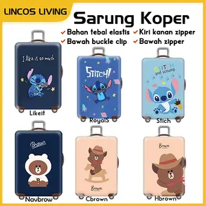 Sarung Pelindung Koper Luggage Cover Elastis Premium Tebal Motif lucu AdaStitch Brown