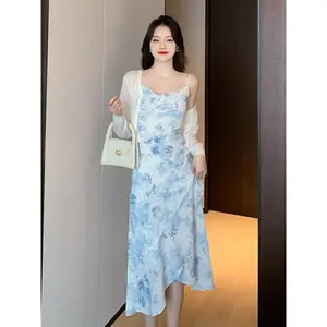7863 dress biru muda cantik korean style pesta pantai tanpa lengan party midi dress terbaru 2024