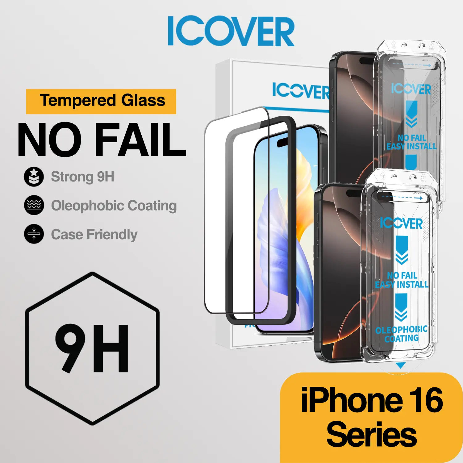 Tempered Glass iPhone 16 Pro Max / 16 Pro / 16 Plus / 16 iCover Anti Gores Screen Guard Protector