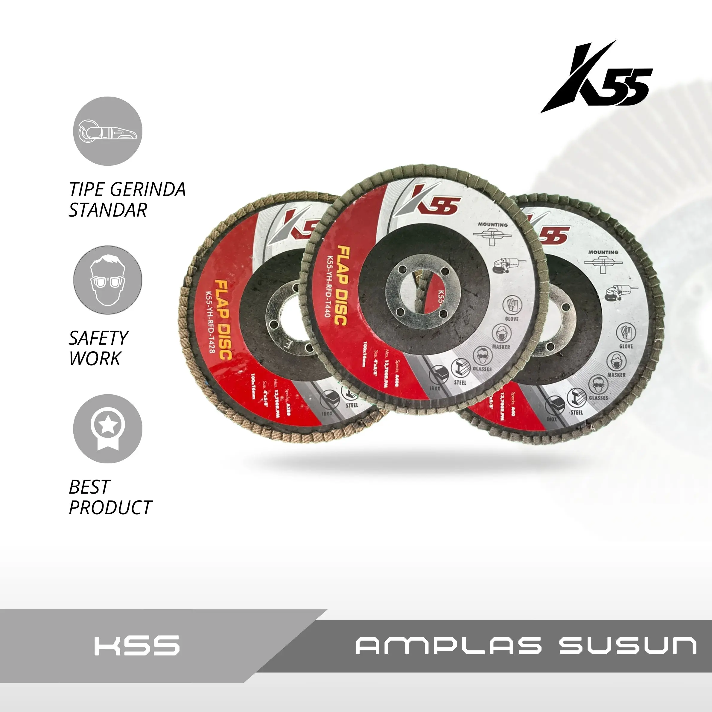 ADY Amplas Susun / Mata Gerinda Amplas 4" Inch / Flap Disc 4" inch K55 Grid 40 - 400