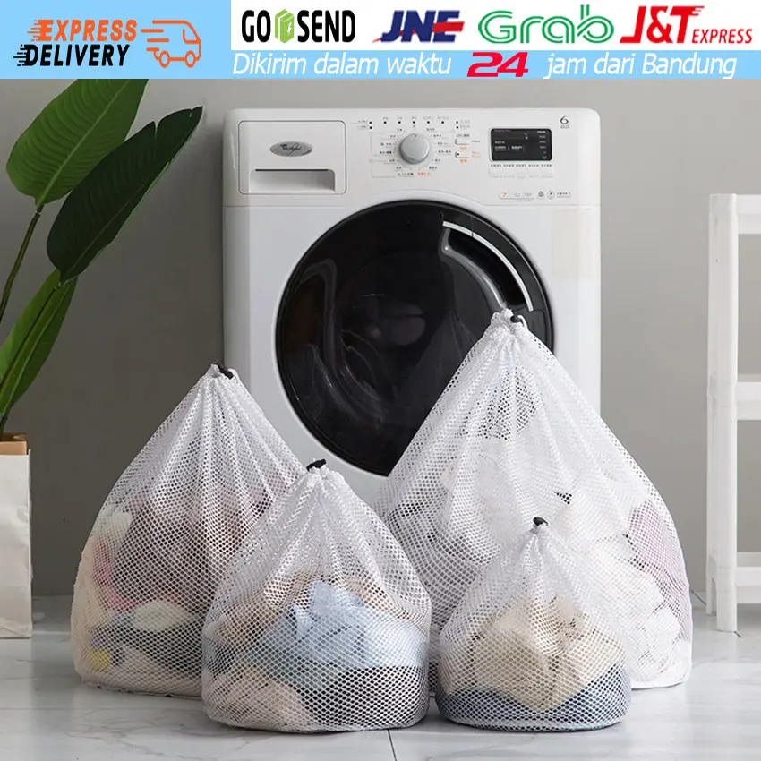 Kantong Serut Jaring Mesin Cuci Tas Baju Kotor Pakaian Dalam Laundry Net Washing Bag Kecil Besar Jumbo
