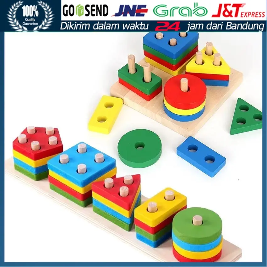 Mainan Edukasi Anak Puzzle Kayu Matching Shape Montessori Bentuk Geometri 3D / Mainan Edukatif Puzzle Kayu Geometri