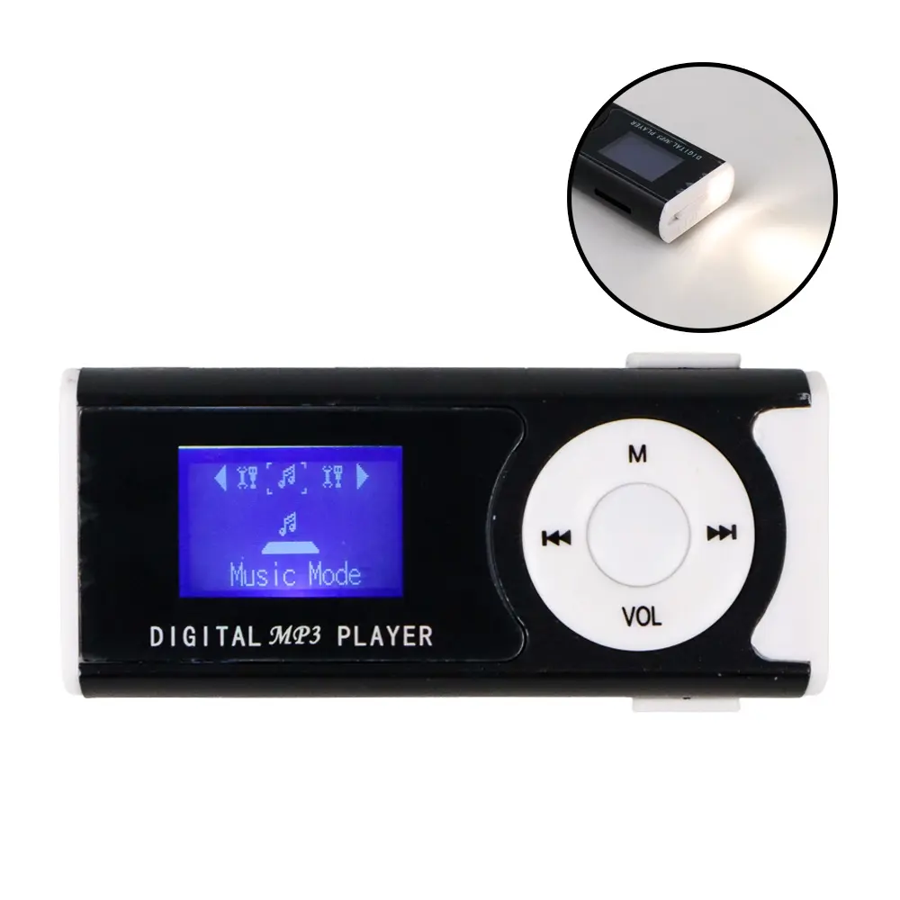 2in1 MP3 Player Dengan Slot TF & Clip & LED Flashlight - GC8945 - Black