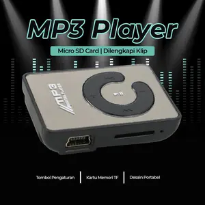 MP3 Player Cas MicroSD/TF Card dengan Klip - Rechargeable Walkman - Black C-Logo