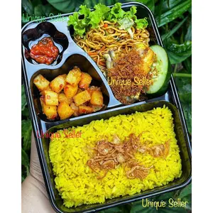 [Isi50] Mika Box Bento Sekat 4 Bintang Hitam (Alas+Tutup) / Tray Bento Sekat 4 LUX CHERIA LB90 / Bento Katering Nasi / Lunch Box / Bento Lubang 4 / Bento Box