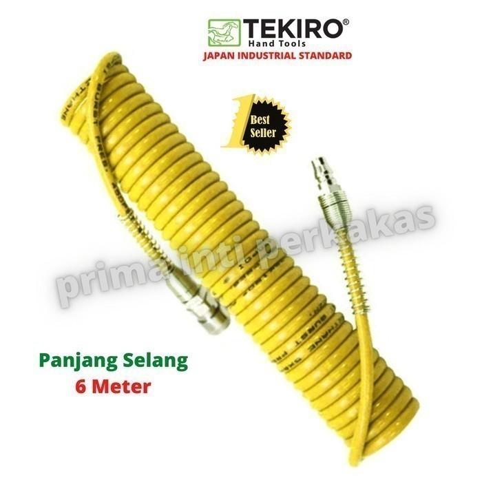 Gambar TEKIRO Recoil Hose 6 Meter - Selang Angin Kompresor Spiral - Kuning dari prima inti perkakas Kab. Bekasi 5 Tokopedia