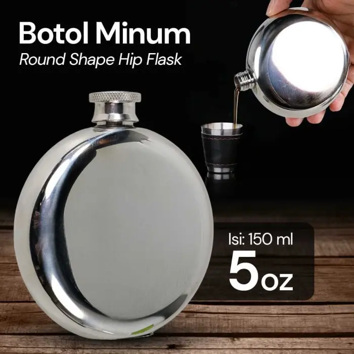 Botol Minum Wine Bir Hip Flask Round Shape Stainless Steel 5oz - B-5 0