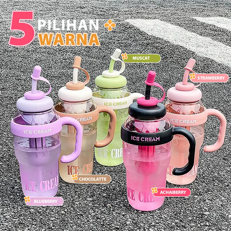 HUGO Botol Minum Bening 1 Liter Botol Air Anak Tumbler Premium BPA FREE dengan Sedotan 7