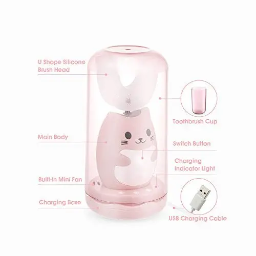 Kids Automatic 360°Electric Toothbrush(Pink,6-12-years-old)