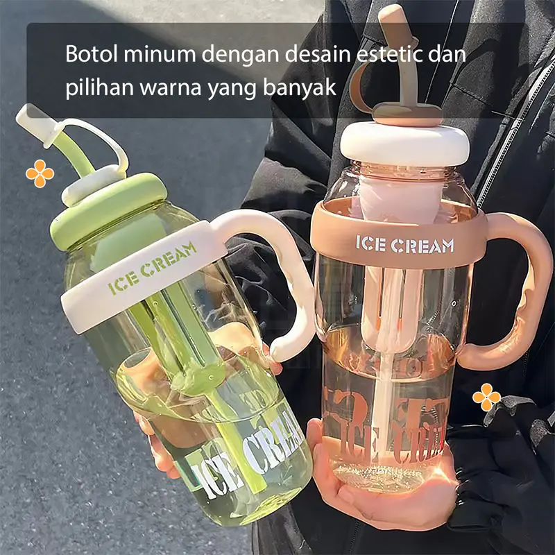HUGO Botol Minum Bening 1 Liter Botol Air Anak Tumbler Premium BPA FREE dengan Sedotan 2