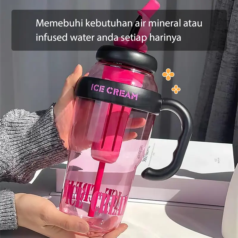 HUGO Botol Minum Bening 1 Liter Botol Air Anak Tumbler Premium BPA FREE dengan Sedotan 1