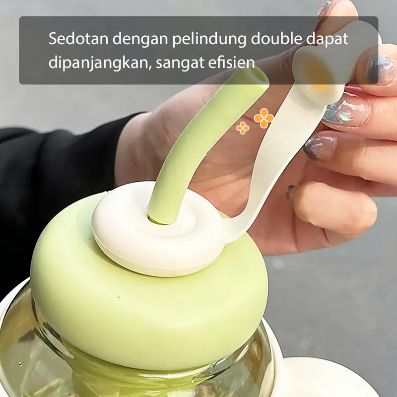 HUGO Botol Minum Bening 1 Liter Botol Air Anak Tumbler Premium BPA FREE dengan Sedotan 3