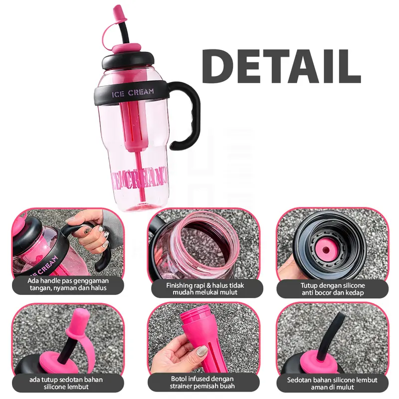 HUGO Botol Minum Bening 1 Liter Botol Air Anak Tumbler Premium BPA FREE dengan Sedotan 8