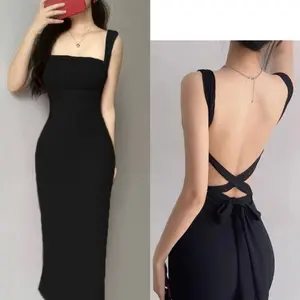 7861 black debut dress long formal dress for woman elegant night party dress red sexy backless dress hitam wanita pesta panjang Tanpa lengan Ketat seksi